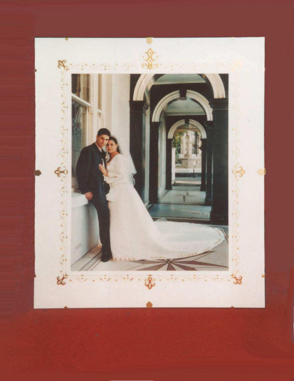 Wedding Dress Complemented by Same Design Calligraphy on Frame